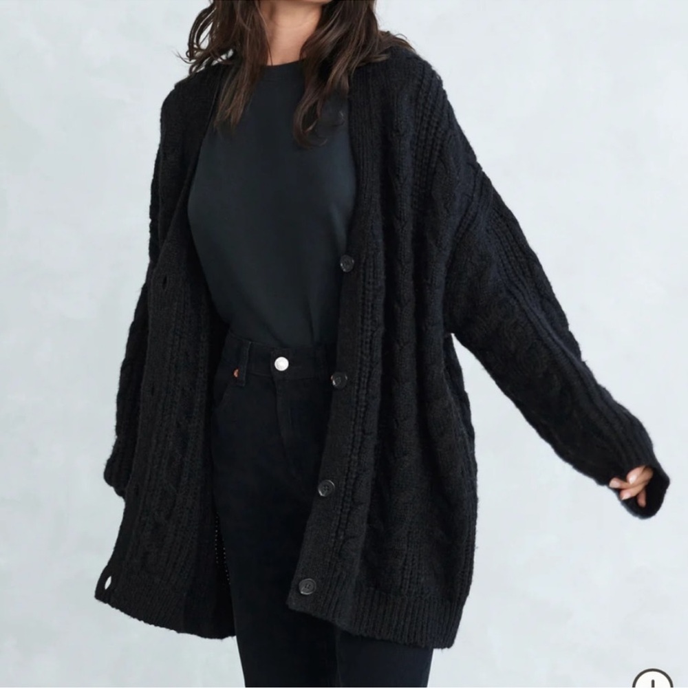 Jenni Kayne Cable Cocoon Cardigan Alpaca Merino Blend - Black- XS